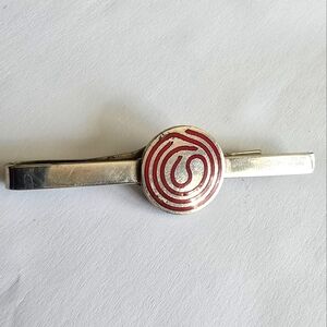 Vintage tie clip silver tone red enamel maze labyrinth formal jewelry